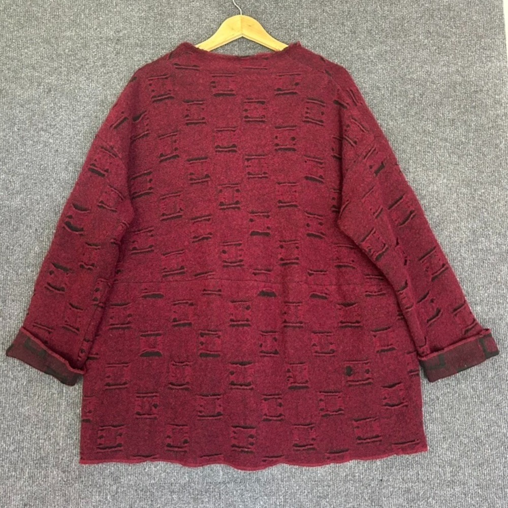 J Jill Womens M Cardigan Wool Sweater Distressed Oversized Burgundy Long Sleeve - Picture 5 of 12